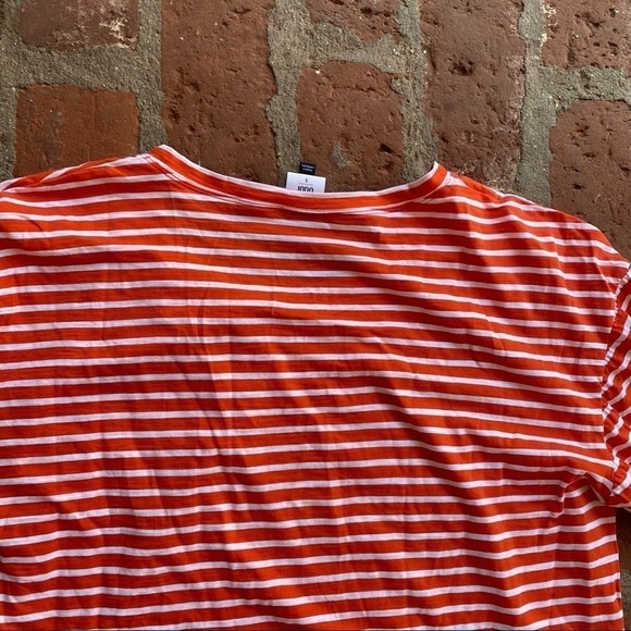 CAbi size small Poolside Orange & white puffy sleeves striped top summer relaxed - Picture 9 of 11